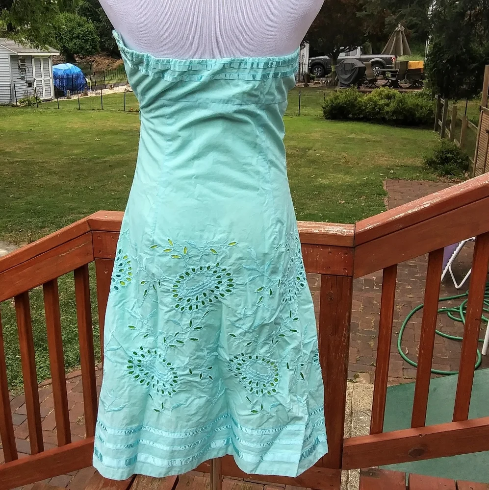 Express Turquoise Strapless Eyelet Dress - Picture 5 of 6